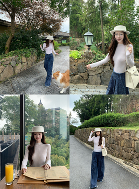 SourceWithU 秋日暖阳4色100丝光羊毛对称斜纹修身显瘦打底衫上衣