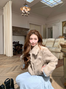 SourceWithU 北极兔兔 毛尖晕染真兔毛vtg翻领皮草冬季短款外套女