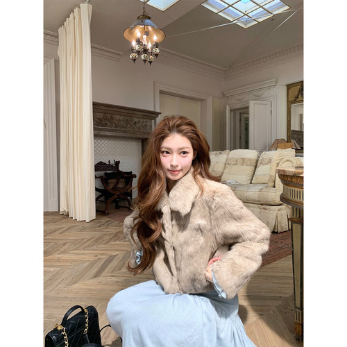 SourceWithU毛尖晕染翻领皮草女