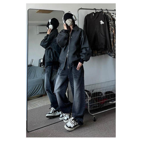 美式加棉皮衣外套男潮高级感防水翻领夹克cleanfit秋季机车骑行服