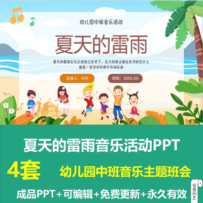 幼儿园中班音乐活动夏天的雷雨主题班会PPT成品课件认识雷雨