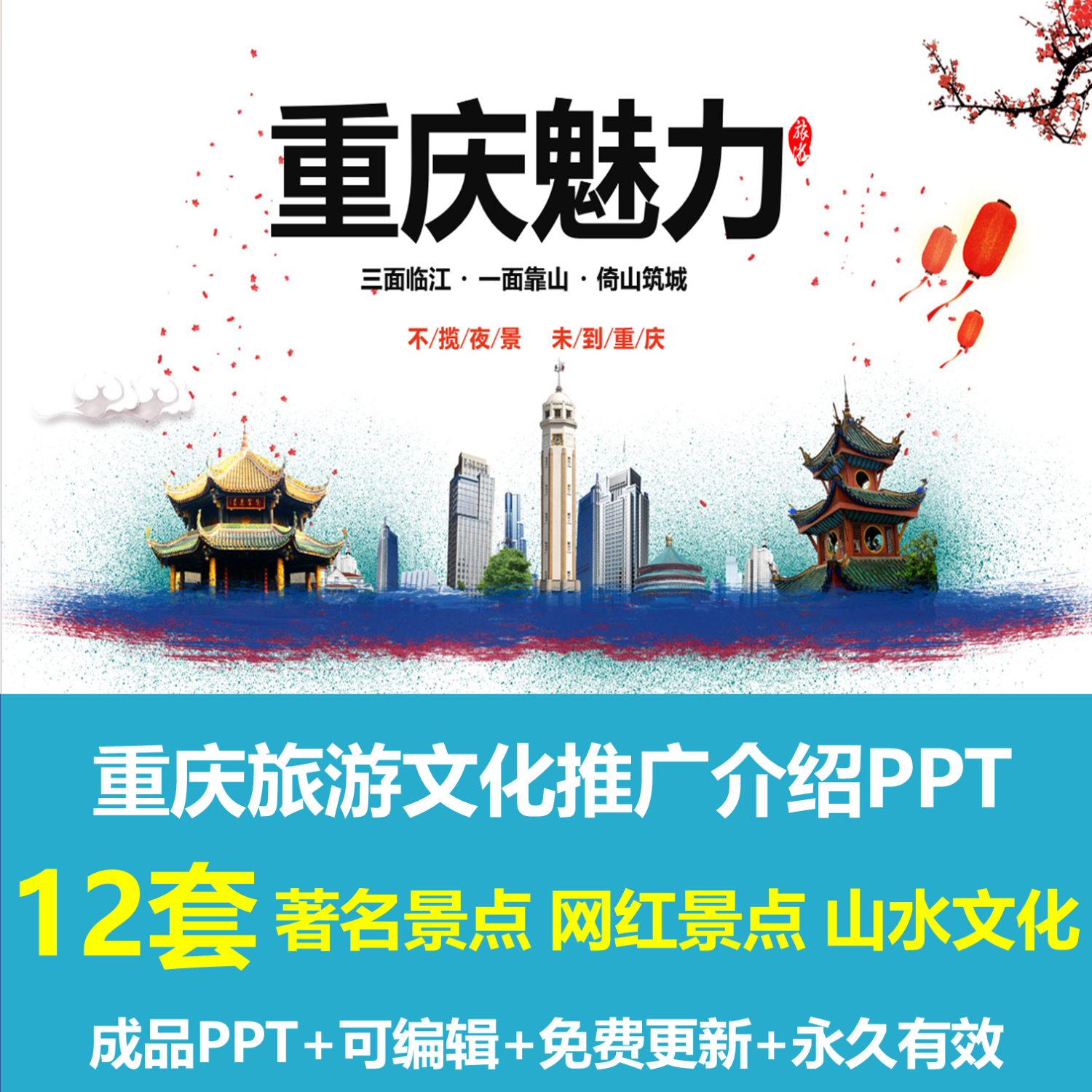 简约重庆旅游相册纪念册旅游相片展示景点介绍旅游日记PPT模板