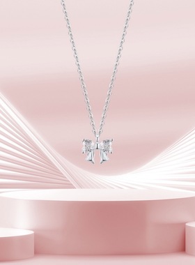 小众蝴蝶结吊坠银色锁骨链女款