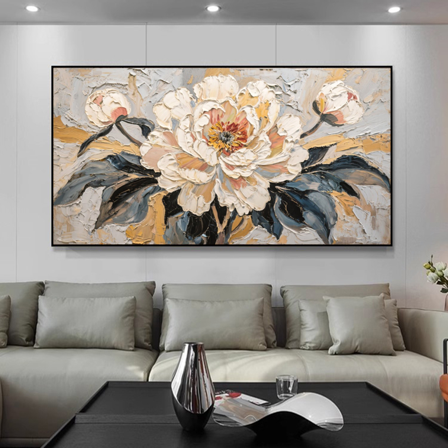 纯手绘油画花开富贵挂画牡丹花肌理立体画客厅餐厅书房卧室装饰画图片