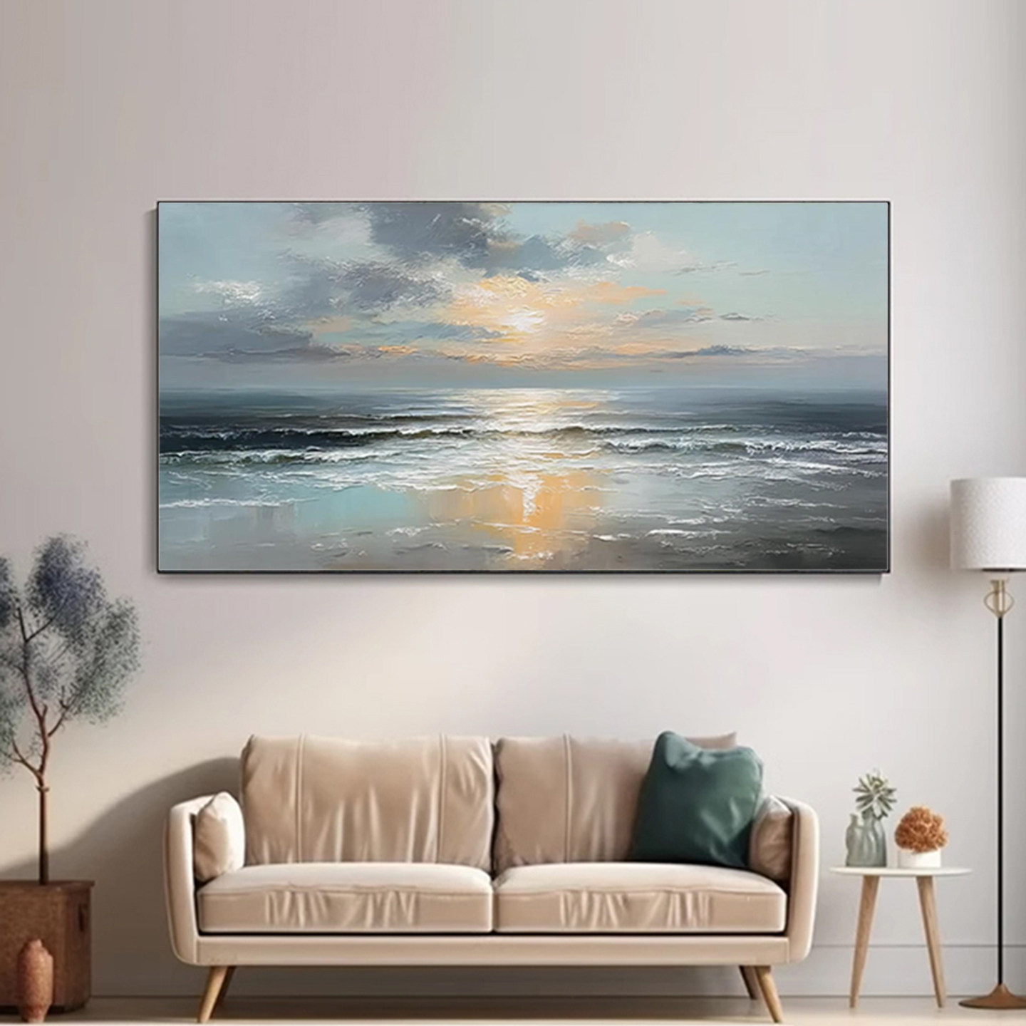 可班手绘油画日出海景营造氛围感