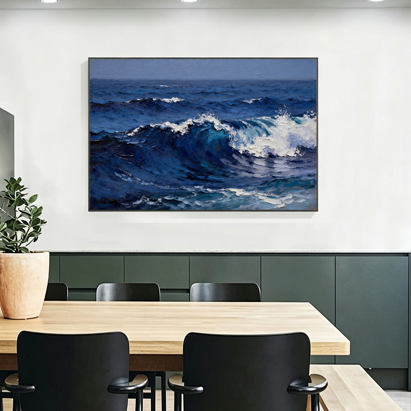 手绘油画海浪大海风景客厅装饰画