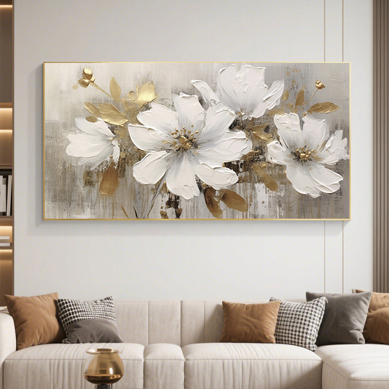 手绘油画立体肌理花卉手工挂画现代极简书房客厅画北欧走廊装饰画图片