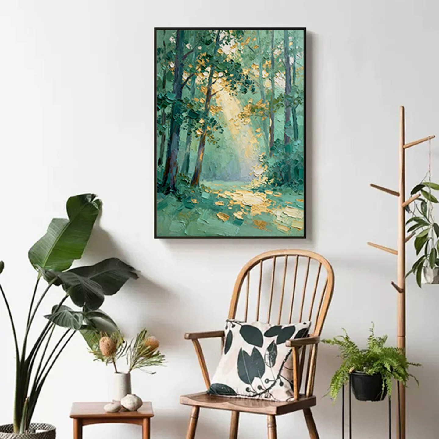 可班手绘油画阳光树林客厅装饰画