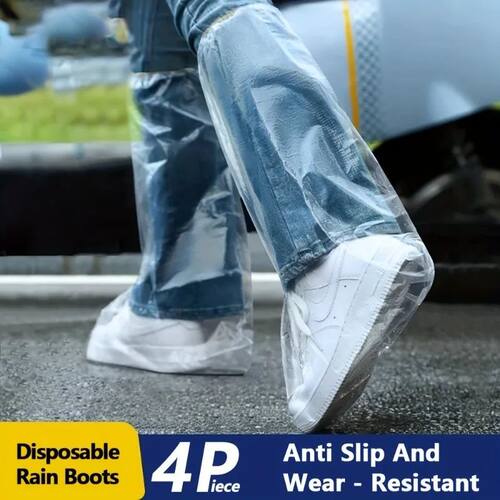 4pcs Disposable Rain Boot Covers - Durable, Slip-Resistant S