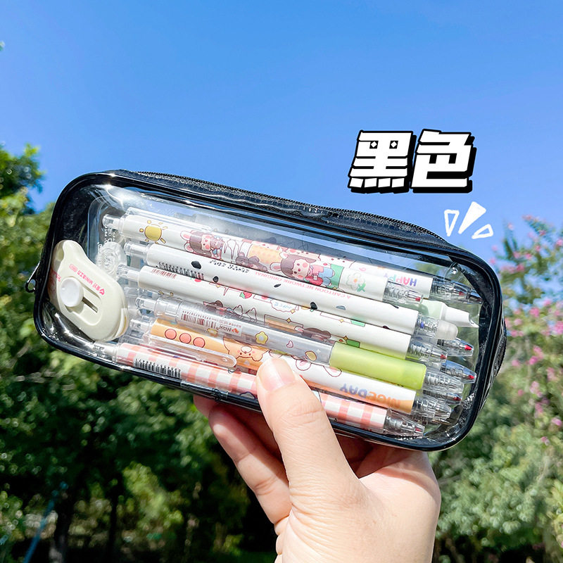 跨境PVC笔袋学生文具袋透明塑料女生INS大容量铅笔收纳包厂家