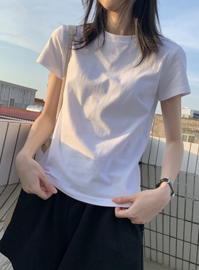 夏装修身纯白色t恤女短袖百搭半袖2022年新款棉质上衣t桖少女休闲