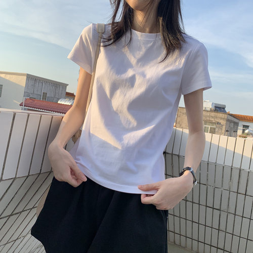 夏装修身纯白色t恤t桖百搭半袖