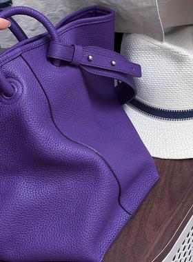 Lee Vsasi真皮紫色单肩斜挎包包轻奢小众高级感手提大容量水桶包