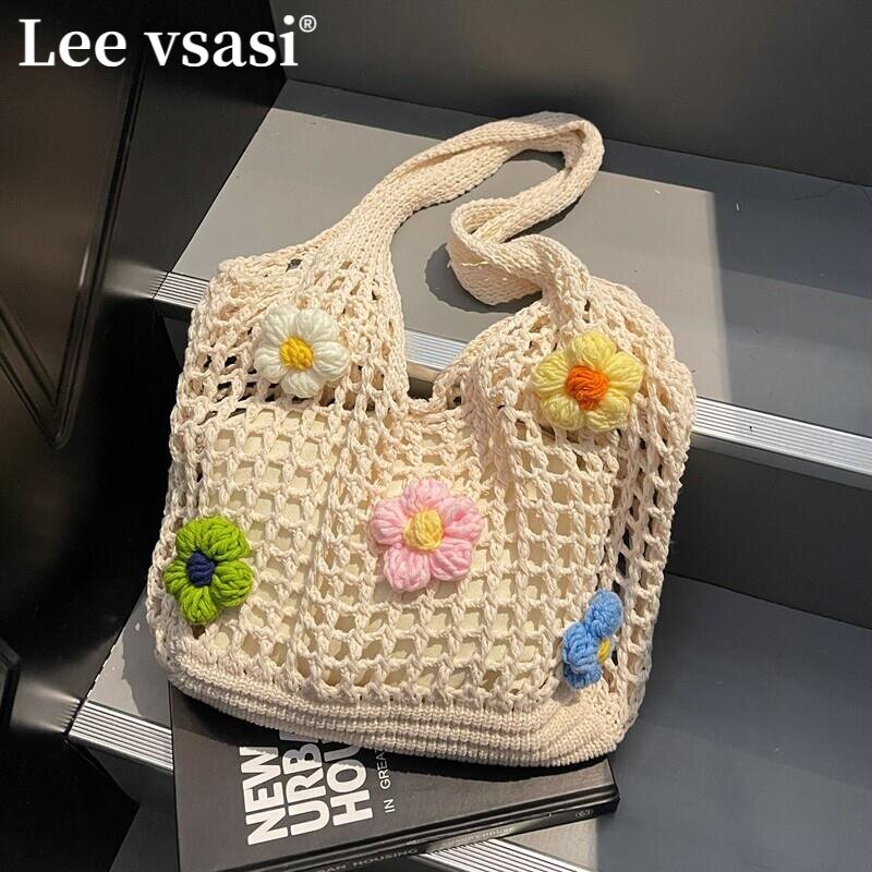 Lee vsasi慵懒风洋气花朵镂空编织大包单肩包女款2025新款潮休闲