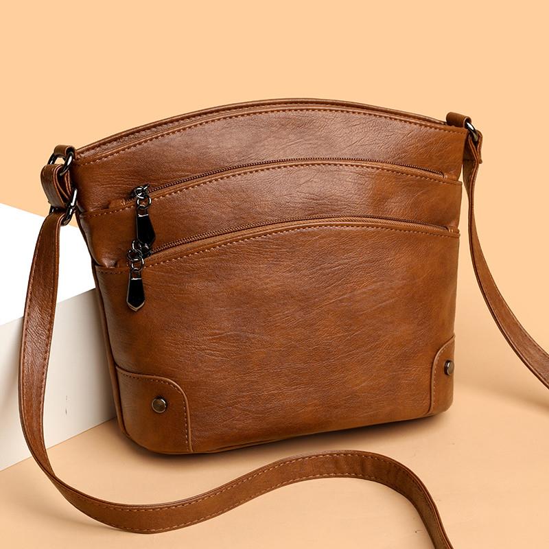 Lee vsasi2025新款多层水桶包斜挎包复古肩包时尚百搭真皮多功能