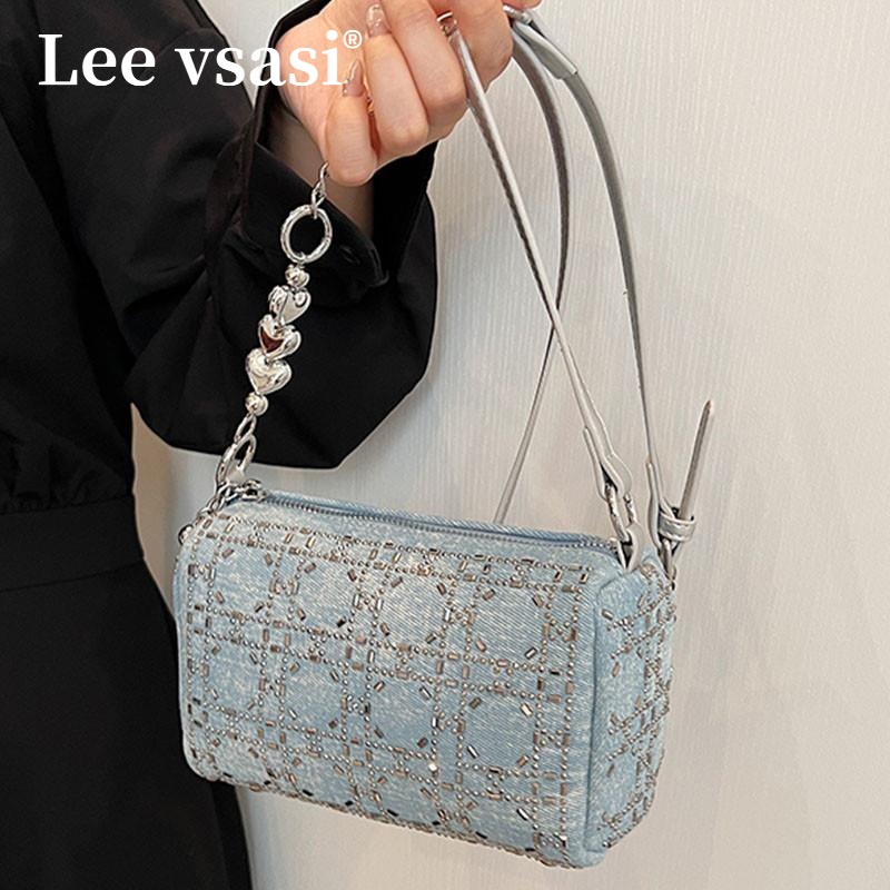 Lee vsasi时尚满天星镶钻包女2025韩版新款ins潮流简约牛仔布单肩