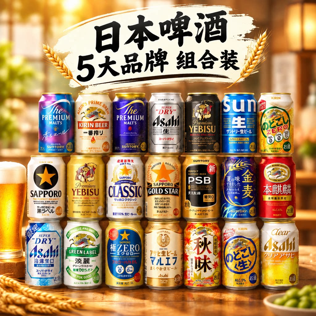日本进口啤酒组合350ml罐三宝乐札幌惠比寿麒麟黑星朝日啤酒蛋糕