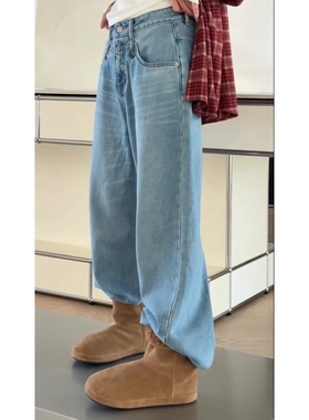 秒发25年新款诗歌兰09788舒适休闲韩系猫抓纹加绒靴裤牛仔裤女装