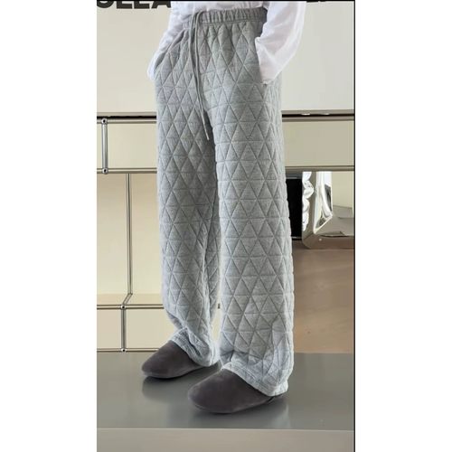 现发诗歌兰58311减龄个性小众松紧腰加棉菱格卫裤女新款2025冬装