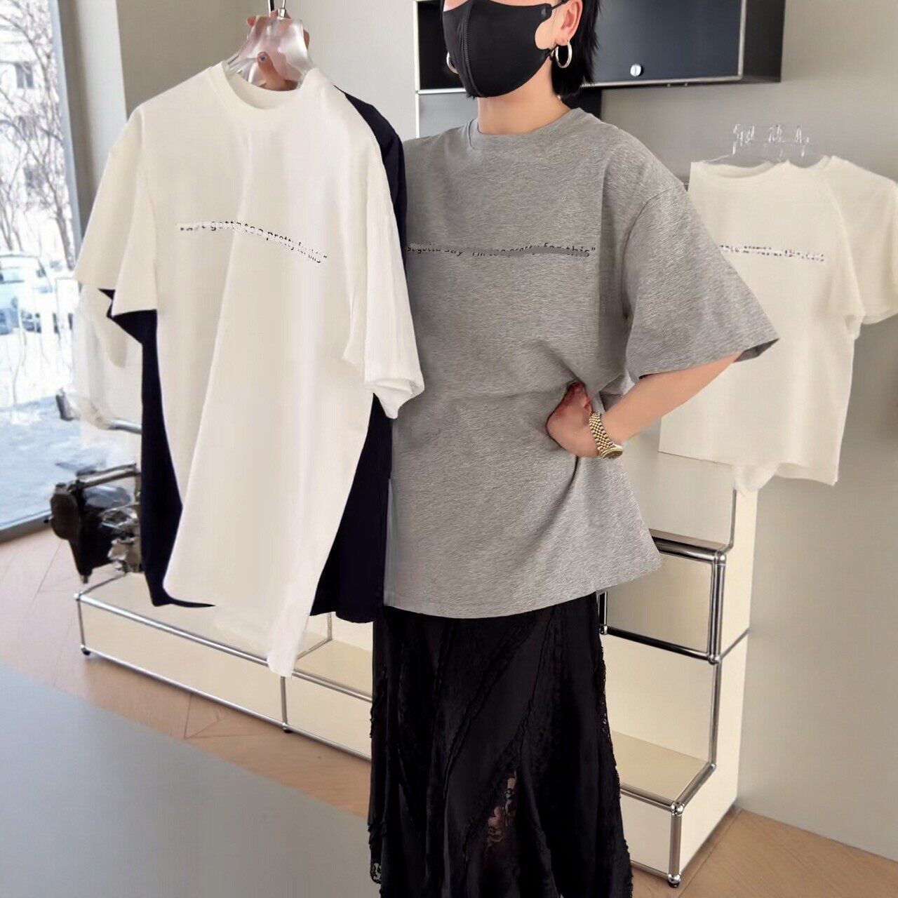 正品诗歌兰女装2755时尚百搭字母短袖T恤大版型中性风2026春季新