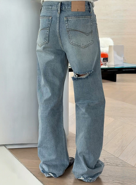秒发99856破洞牛仔裤百搭直筒小众潮时髦2025早秋新款女装