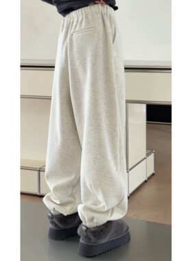 现货诗歌兰女裤58331美式运动风简约休闲裤收口加绒卫裤25年冬季