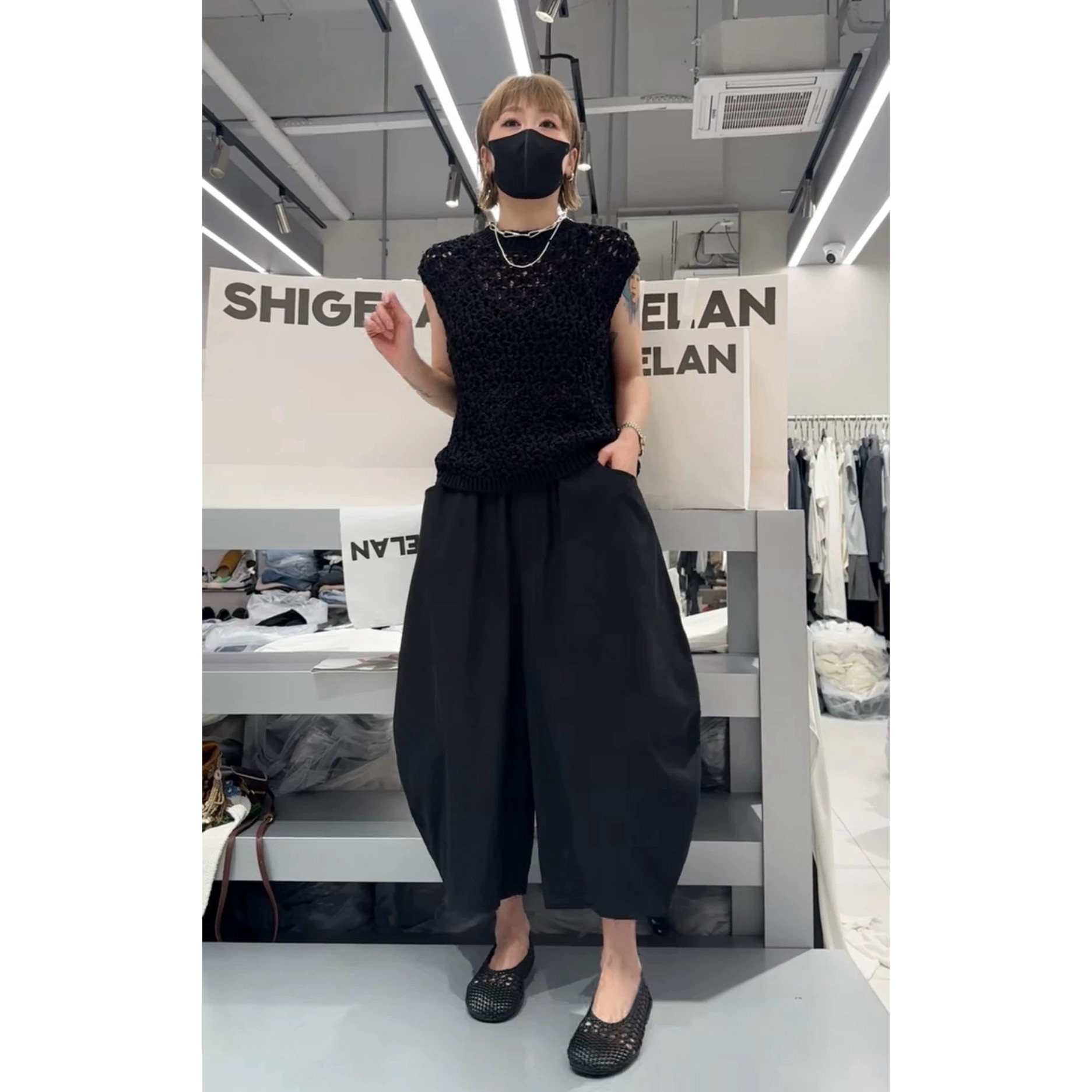 闪发诗歌兰女装2025夏款58242时髦简约弯刀裤七分休闲裤气球裤女