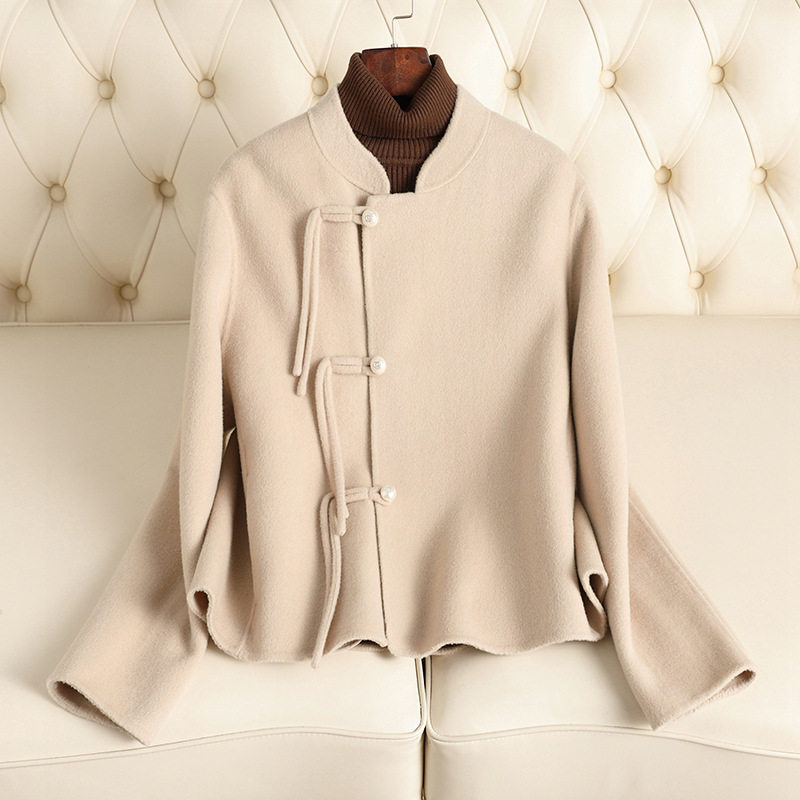 双面羊毛大衣女春季新款感新中式短款小个子国风毛呢外套