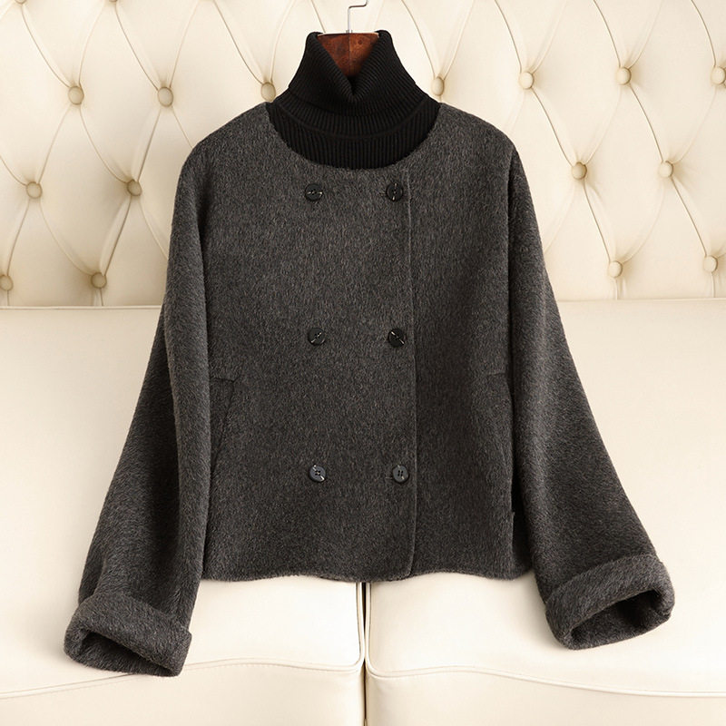 双面羊毛大衣女短款2025秋冬新款圆领气质小香风毛呢外套女小个子