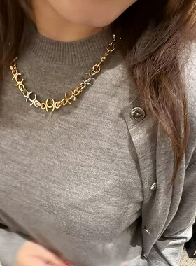 轻奢风金银双色字母项链女小众设计感高级气质百搭颈链锁骨链情侣