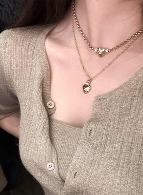 24新品浅金色爱心项链choker颈链桃心叠戴清冷感高级百搭锁骨链