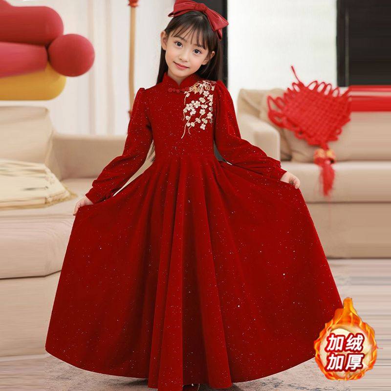 童洋气公主裙2026新款新年服生日红色女童新中式长袖加厚刺绣礼服,童装/婴儿装/亲子装,儿童礼服,淘宝优惠券,粉丝福利购,淘宝优惠卷