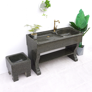 天然大理石洗衣池台盆带搓板阳台家用水池石材一体户外花岗岩水槽