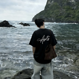 Asrts新款 短袖 艺术体小众潮牌夏季 情侣半袖 T恤 纯棉宽松男士 重磅