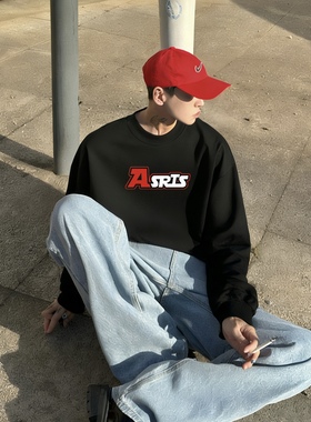 正品 Asrts高级感小众潮牌美式宽松情侣重磅加绒加厚圆领卫衣男士
