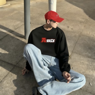 宽松情侣重磅加绒加厚圆领卫衣男士 正品 Asrts高级感小众潮牌美式