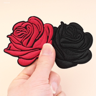玫瑰花羽绒布贴补丁贴衣服裤装饰夹克牛仔贴布刺绣贴花破洞图案