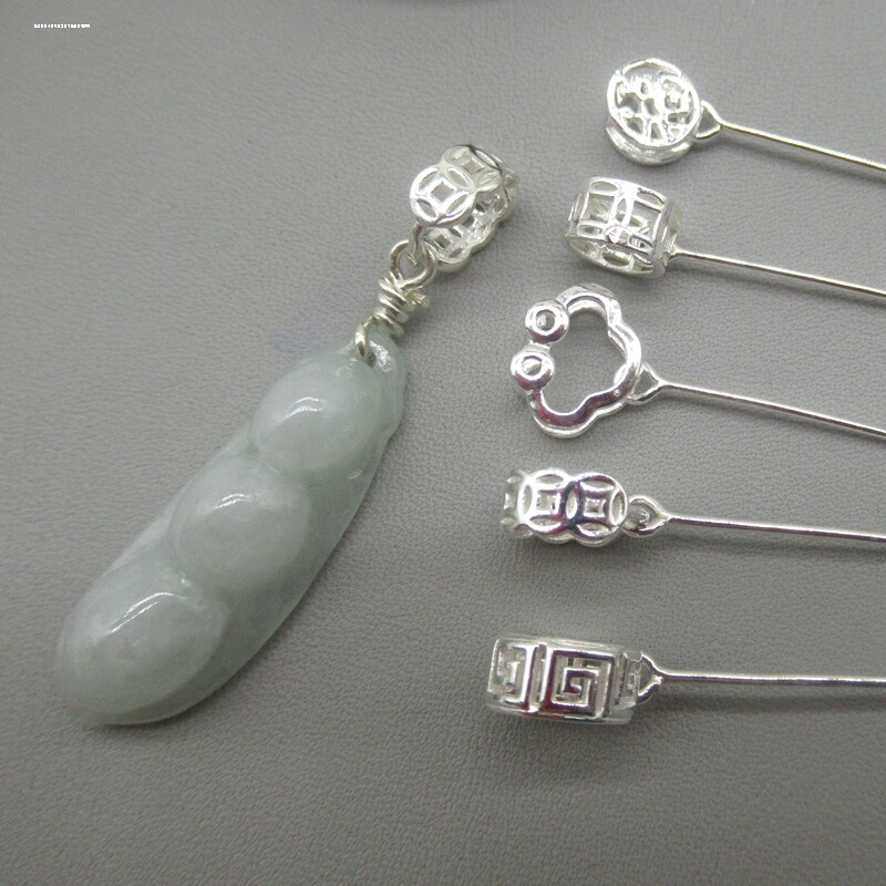 翡翠佛公银扣头吊坠扣925银扣子玉坠夹扣diy万能斜孔9字扣配件
