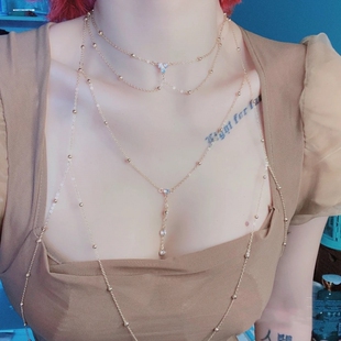 欧美风夸张金属朋克风性感胸链内衣配饰镂空文胸夜店饰品身体链