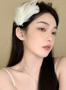 仙气羽毛发夹韩国白色头饰iu同款边夹古装发饰女超仙