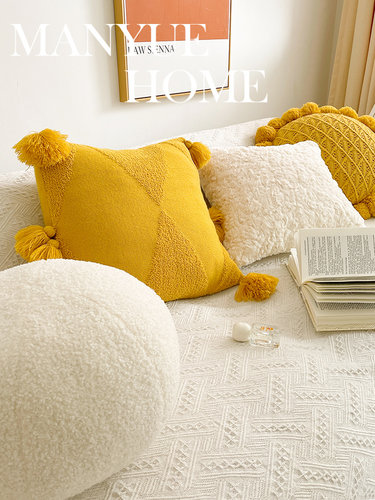 休闲黄色枕头沙发客厅卧室床枕头无障碍豪华高端斯堪的纳维亚垫子
