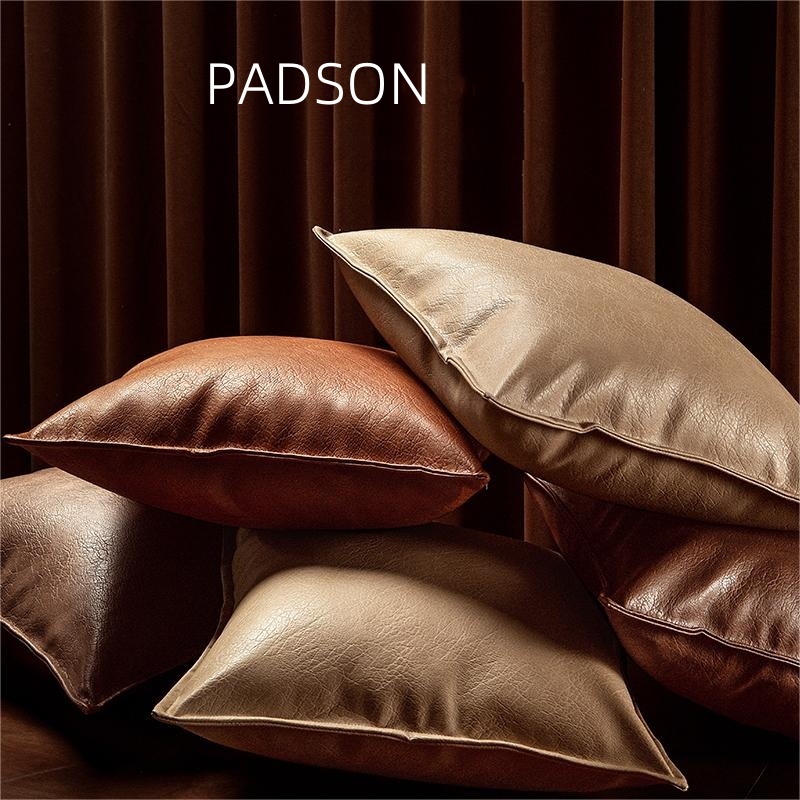 PADSON彷真皮轻奢高级感抱枕定制沙发客厅软牛皮靠枕科技布腰枕套