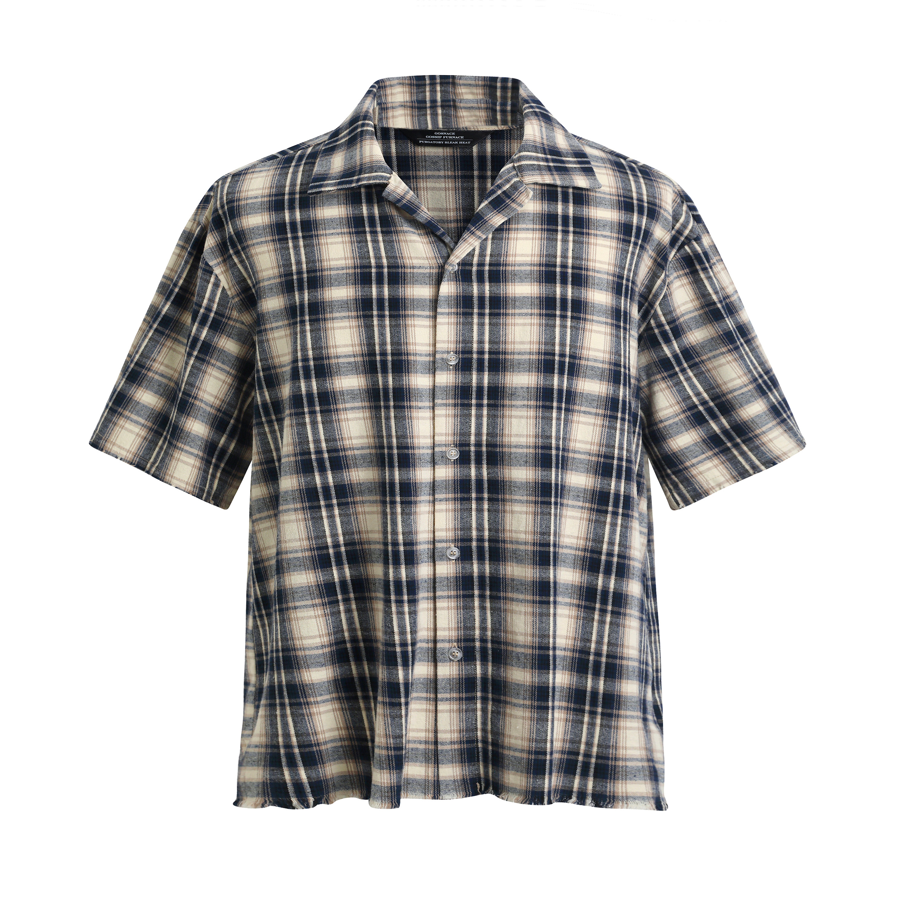 GOSNACE破坏格纹短袖衬衫