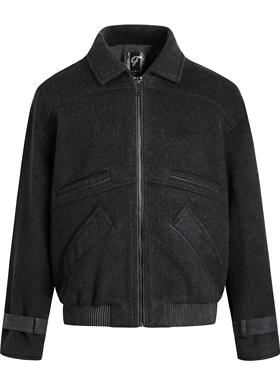 GOSNACE/GOS 长毛绒拼皮夹克翻领70%羊毛休闲氛围感外套