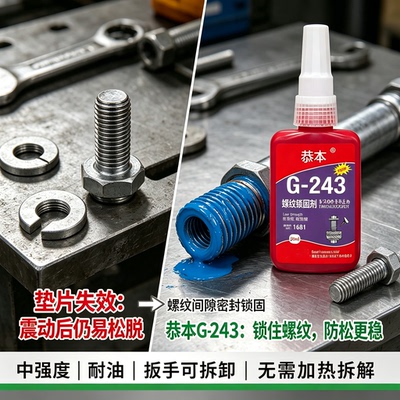 243螺丝胶紧固螺栓防松中强度胶水222/242/262/263/270/271/272/277/290/340厌氧胶耐高温密封专用螺纹胶