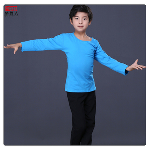 男童拉丁舞练功服夏季儿童跳舞服装小男孩体操服纯棉黑短袖圆领新
