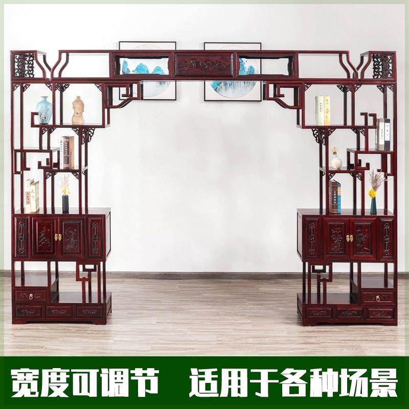 可伸缩实木月洞门客厅隔断拱门玄关展示柜新中式圆拱门背景墙定制