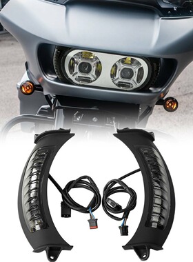 适用哈雷公路滑翔 FLTR 2015 - 2023 黑色 LED侧辅助灯转向信号灯