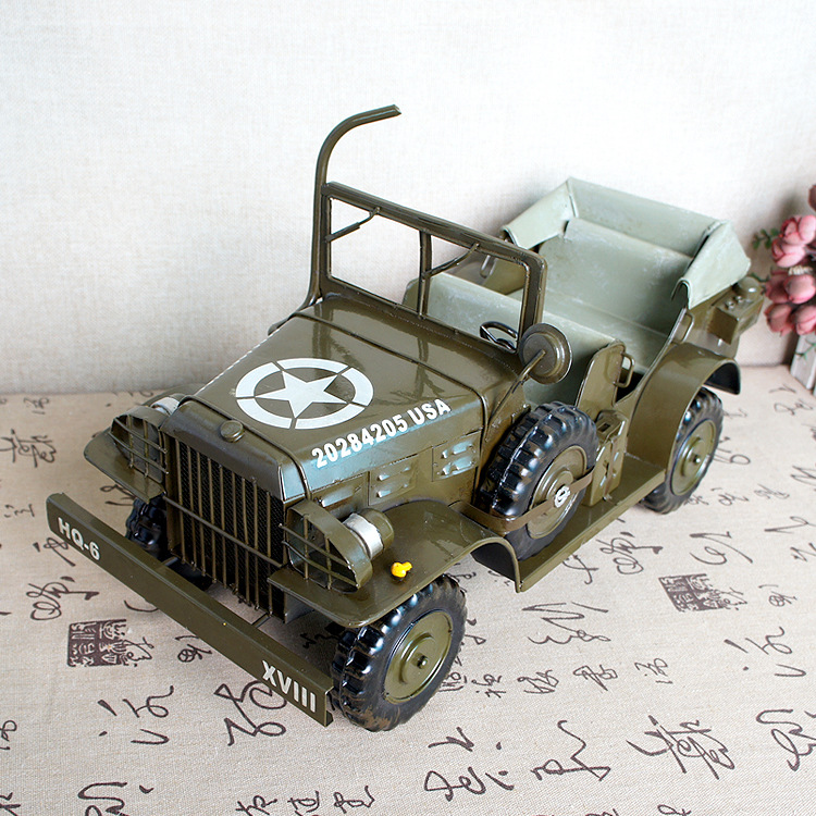 手工铁皮装饰摆设 帅气悍马敞篷军车模型 铁皮车工艺摆件 JT212