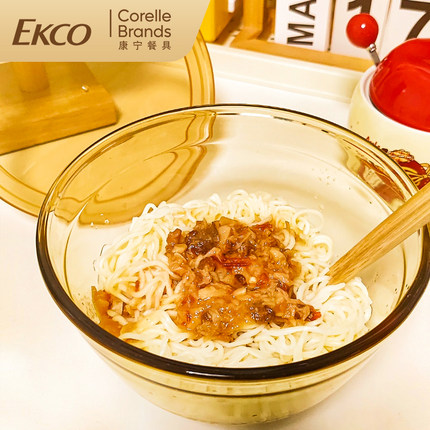 康宁玻璃碗食品级耐高温玻璃泡面碗带手柄带盖食堂打饭专用碗家用